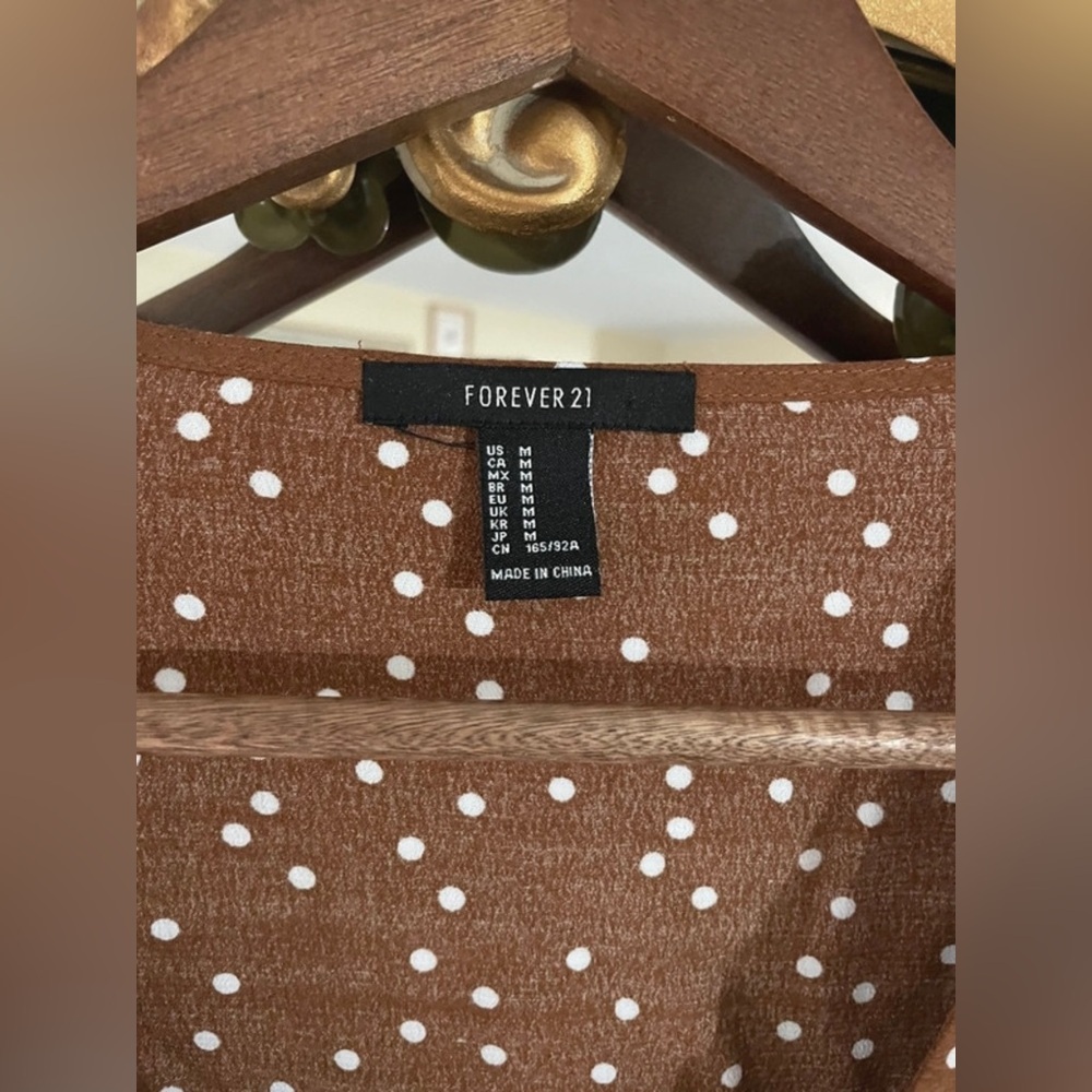 Forever 21 Rust Orange and White Polka Dot Button Up and Tie Crop Top - Picture 2 of 2